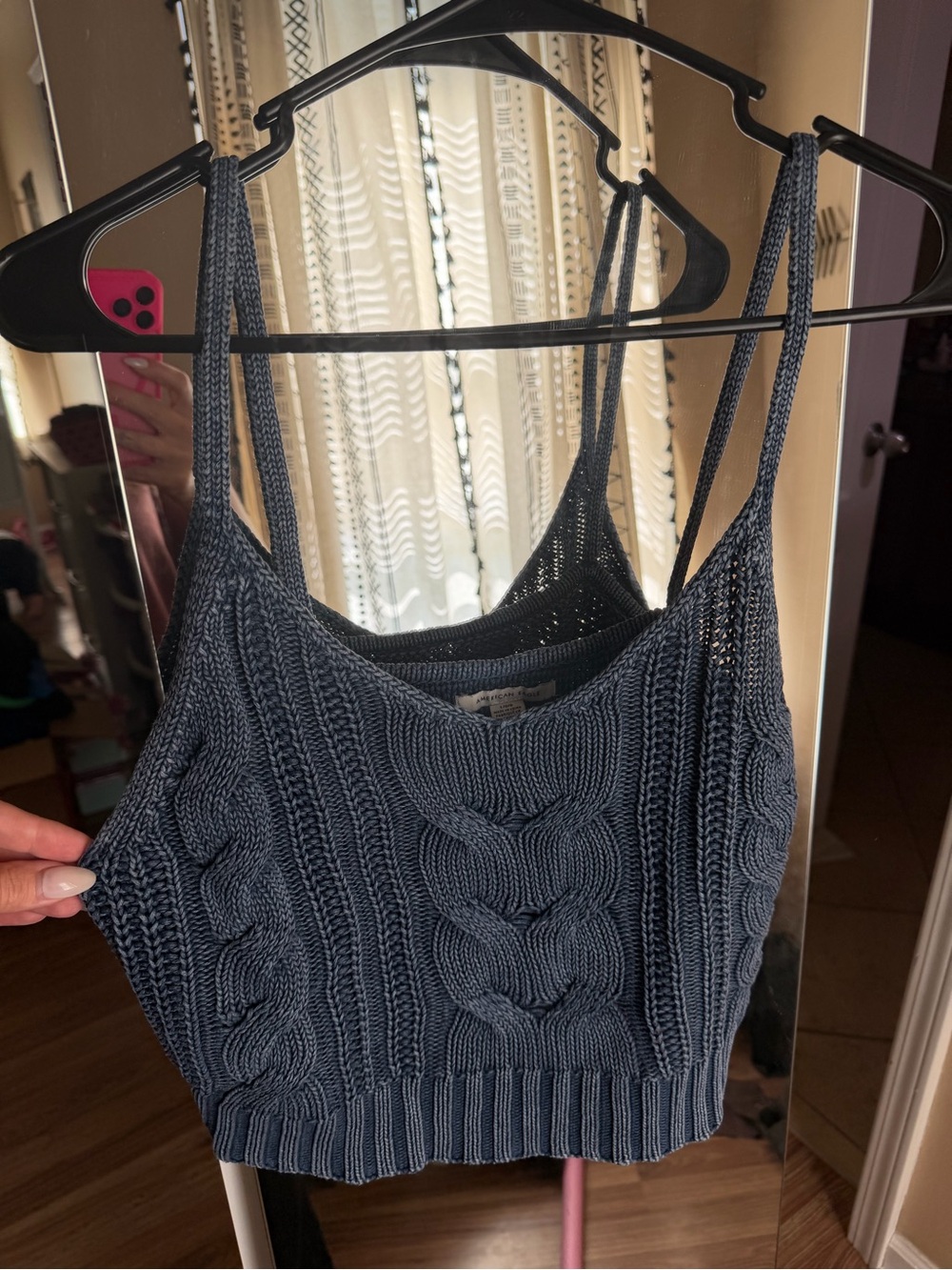 American Eagle Outfitters Blue Cable Knit Cropped Camisole